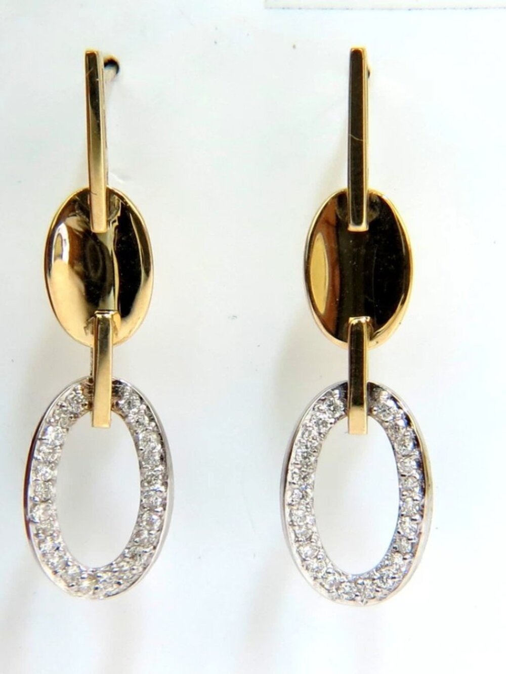 .40CT NATURAL DIAMONDS DANGLE EARRINGS 14KT GOLD MIRROR FINISH*